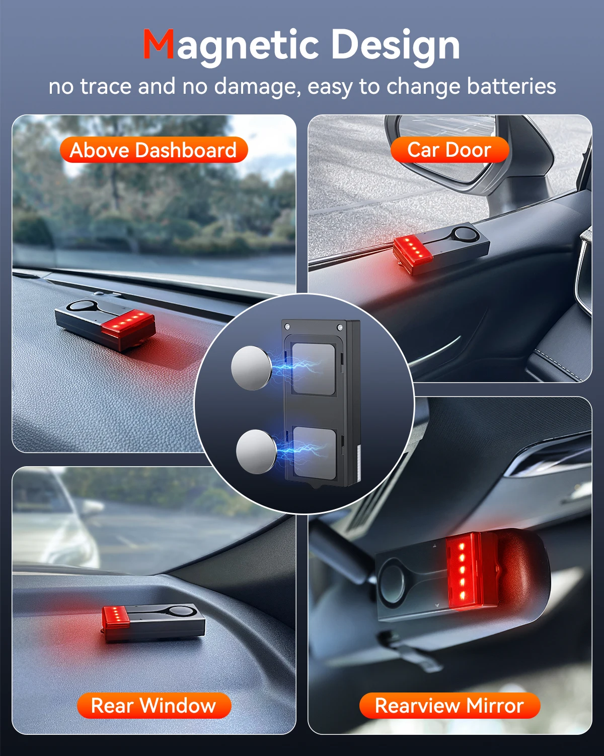 108dB إنذار Rv للسيارة مع ضوء تحذير إنذار نافذة الباب إنذار التحكم عن بعد حساسية عالية الاستشعار إنذار