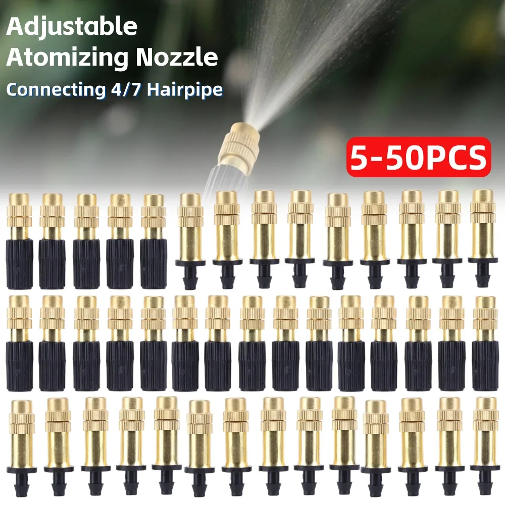 5-50Pcs Micro Irrigation Misting Nozzles Garden Spray Cooling Parts Copper Sprinkler Connector for 4/7 Hairpipe Watering Nozzles