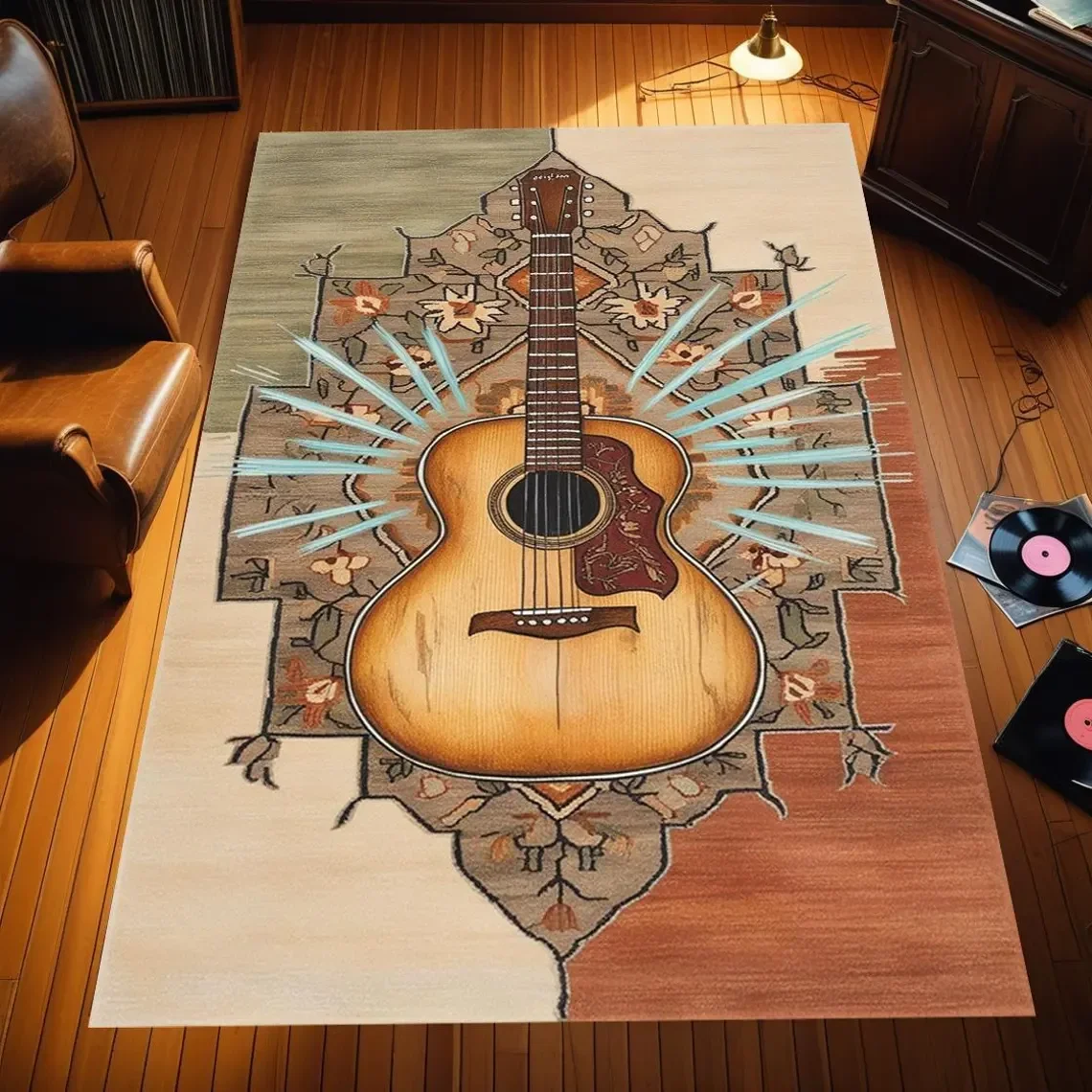 Vintgae Guitar Print Area Rugs Non-Slip Carpets for Home Living Room Kitchen Bedroom Rug Machine Washable Floor Mat