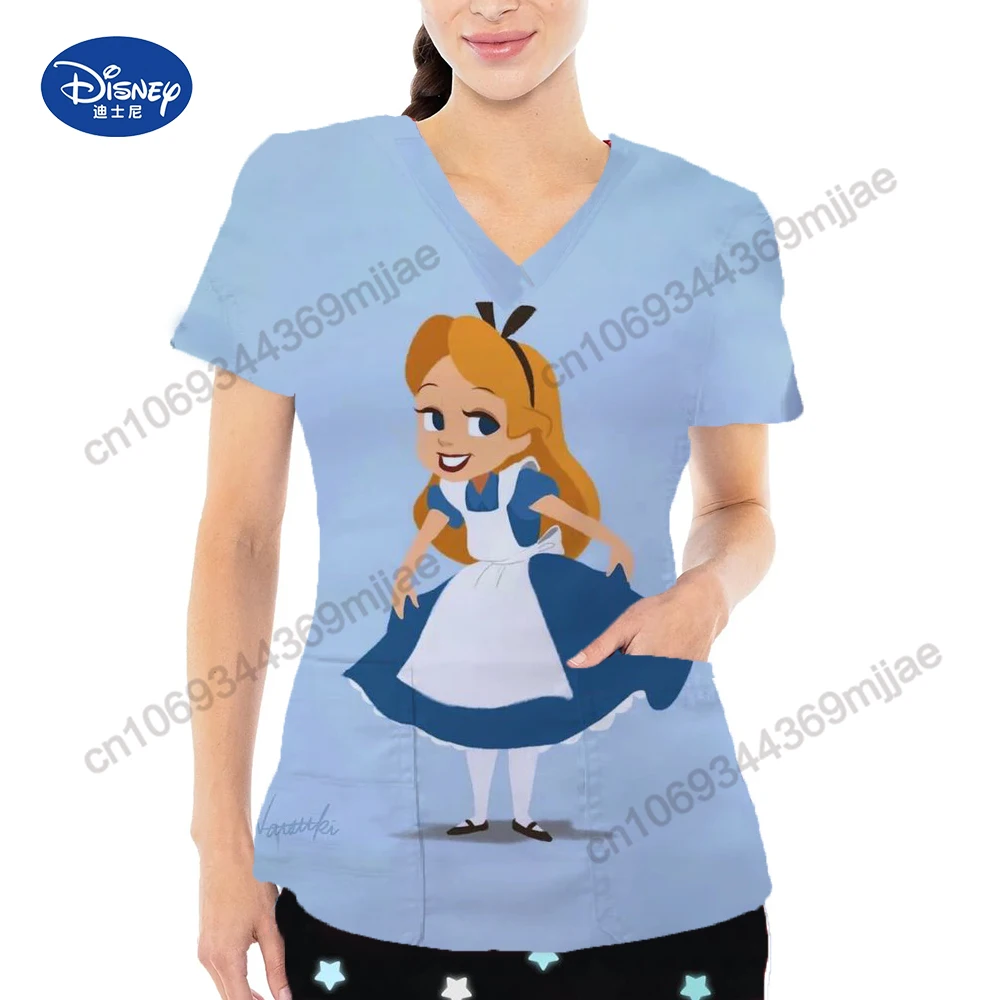 

Disney Pocket V-Neck Graphic T Shirts Womens Clothing Japanese Y2k Clothes Women Women's T-shirt Womens Tops and Blouses Yk2