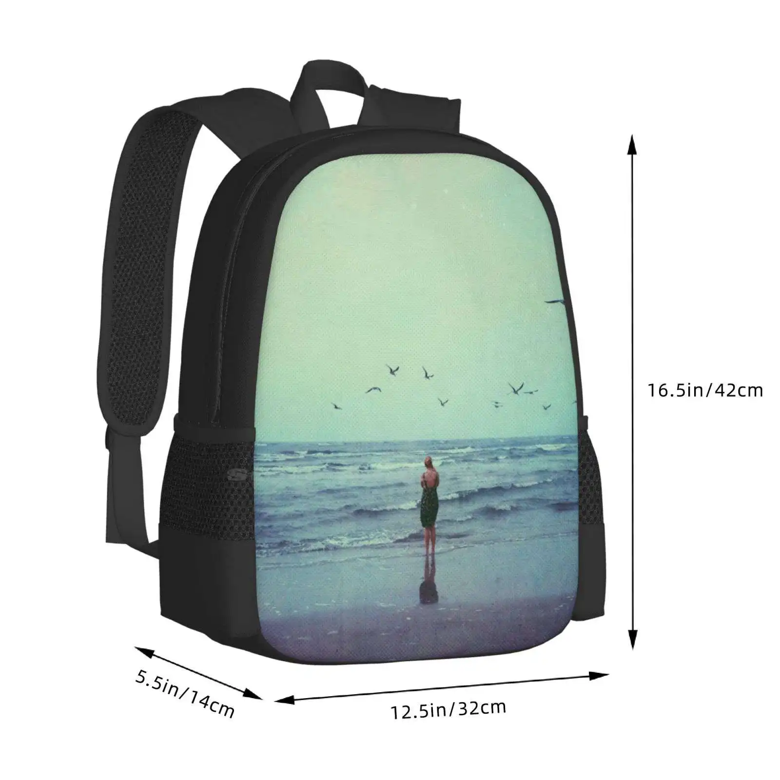 Mochila padrão de moda para as mulheres, saco de viagem, laptop, escola, praia, oceano, litoral, paisagem, mar