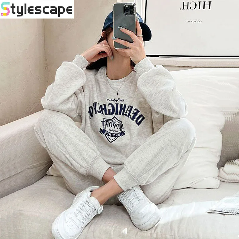 2024 Autumn/Winter Korean Sports and Leisure Set Women's Fashion and Western Style Sweater Wide Leg Pants Two Piece Setpant Sets