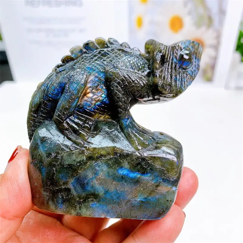 Imagem -04 - Labradorite Lagarto Esculpido Estátua Quarto Ornamento Cura Cristal Reiki Animal Estatueta Gemstone Home Decor Pcs 10.5cm Natural