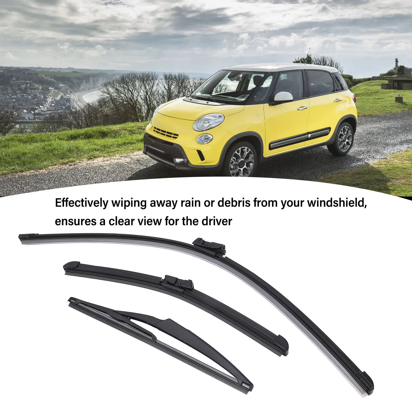 New 3Pcs Front Rear Wiper Blades Set for Fiat 500 500C 500L 2009 to 2023 Windshield Windscreen Tailgate Window Brushes Car Parts