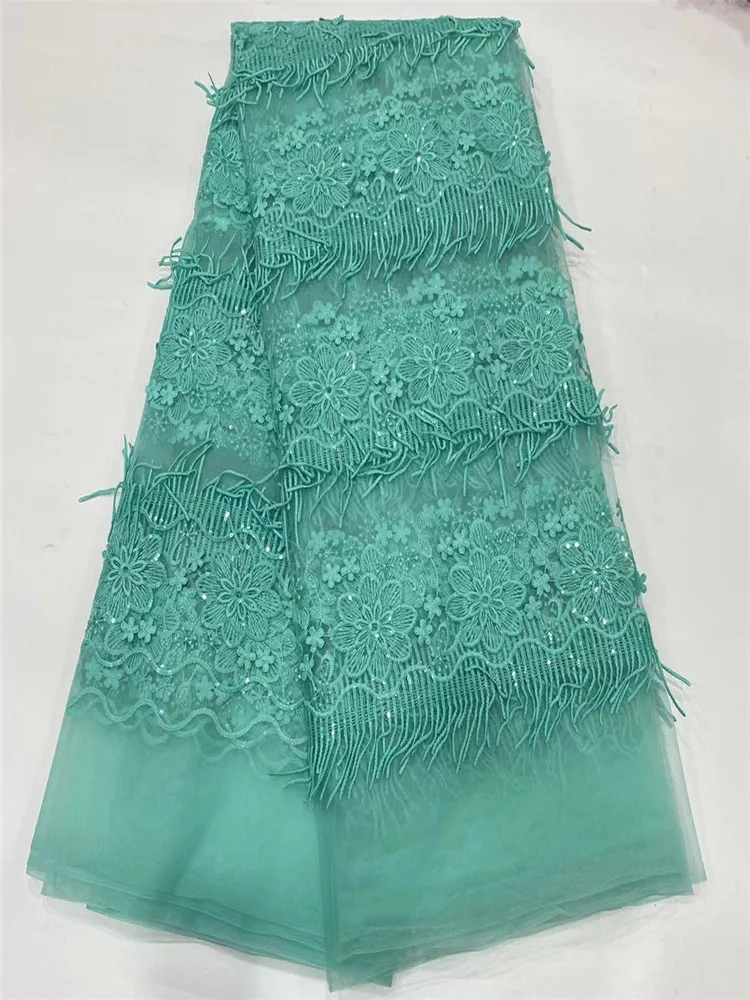 

5 Yards African Tulle Lace Fabric Mint Green Nigerian Tulle Lace Fabric 2022 High Quality For Sewing Clothes Material D0210