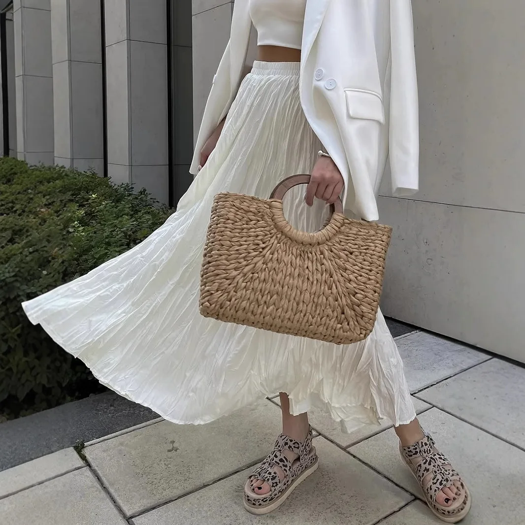 

Ele High Waist Soft Pleated Midi Skirt Women Casual Versatile f Skirt Spring 2025 Season Pure Color Other Material