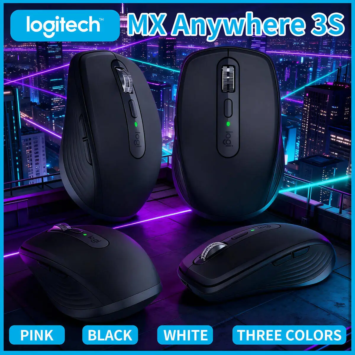 

MX Anywhere 3S Logitech Wireless Mouse - Ergonomic Comfort, Silent Buttons, Long-Lasting Battery for On-the-Go