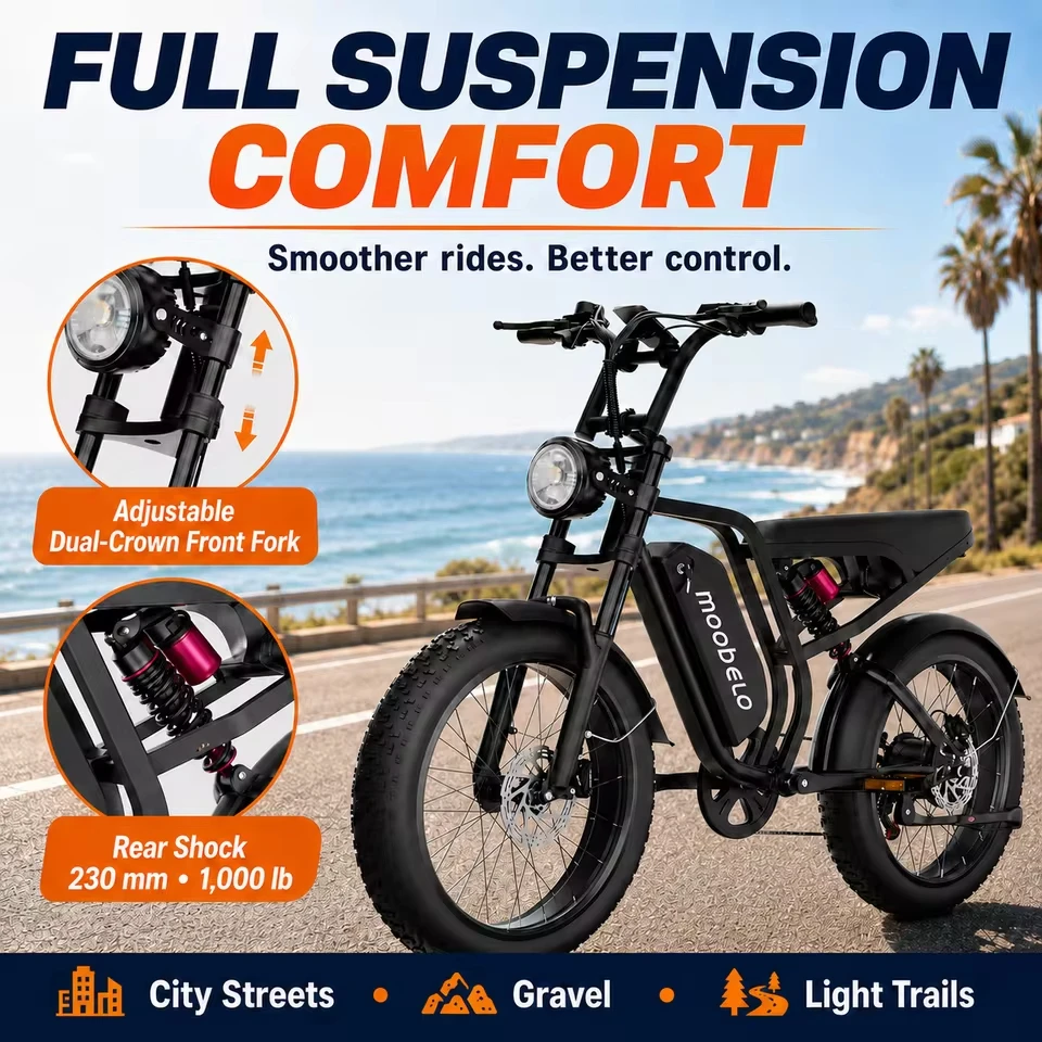 Su8 Peak 1500W/2000W 85N.m/100N.m Motor Electric Bike , 20"*4.0 Fat Tire Ebike For Teenager, 48V 16Ah/20Ah Removable Battery, Up to 60 Miles Long Range, 32MPH/35MPH  Electric Bicycle, Full Suspension, 7-Speed, All Terrain Off-Road Commuter E-Bike image 9
