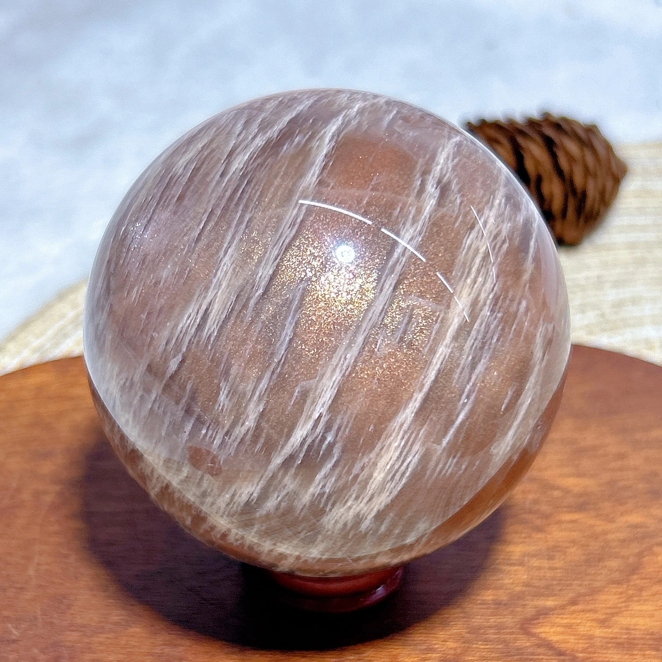 

High Quality Natural Crystal Peach Moonstone With Sunstone Sphere Polished Gemstones Mineral Energy Reiki Home Decorations Gift