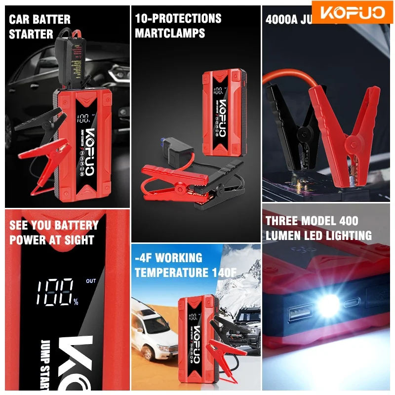 KOPUO سيارة الانتقال كاتب 600A قوة البنك المحمولة شاحن بطارية السيارة ل 12 فولت السيارات بدء جهاز البنزين الديزل الطوارئ الداعم #5