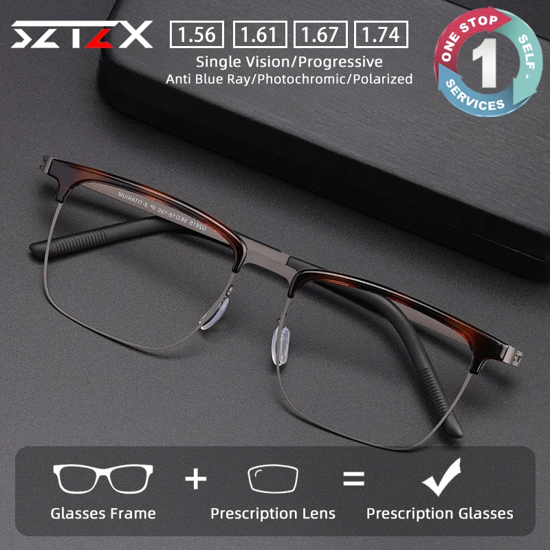 

SZTZX Business Ultralight Screwless Titanium Prescription Glasses Blue Light Blocking Myopia Glasses Progressive Reading Eyewear