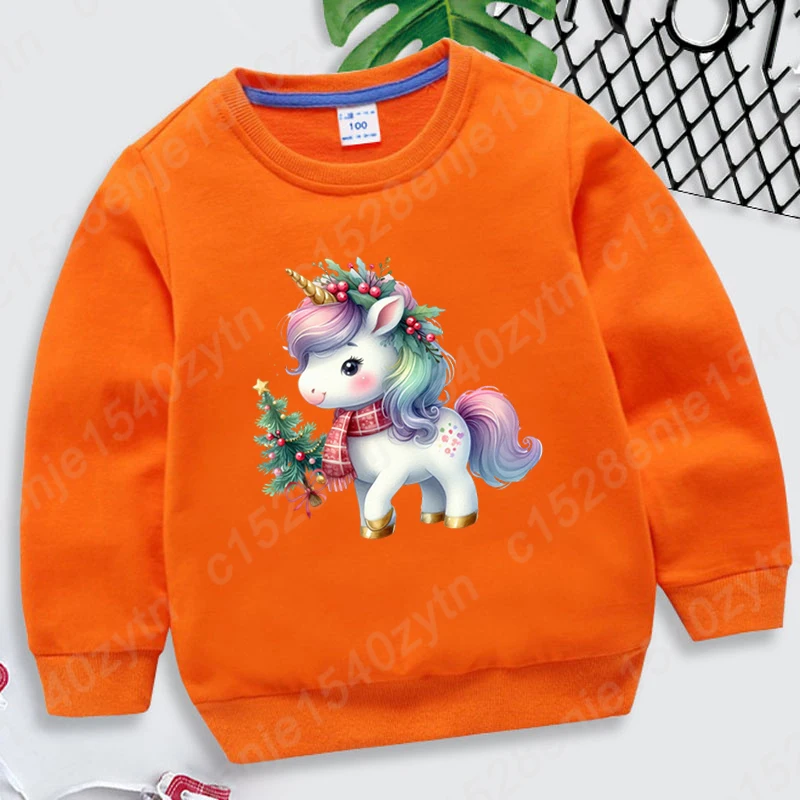 Lindo unicornio de Navidad sudadera sin capucha moda niños Casual de manga larga pulóver suelto invierno otoño jerseys niños Tops