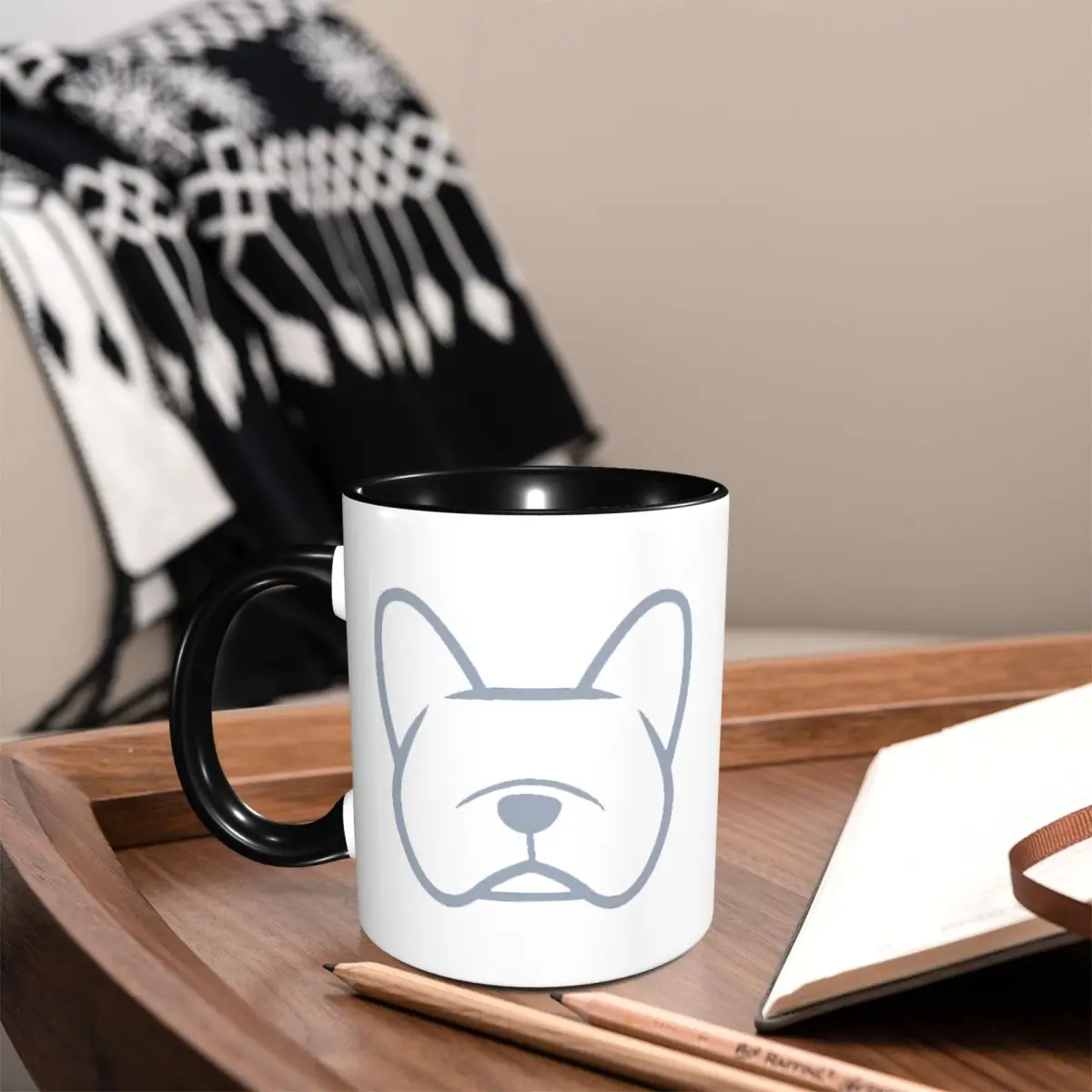 French Bulldog Face Silhouette In Light Gray On Navy Mug Ceramic Coffee Cups Tea Mugs Milk Cup Drinkware Gifts for Woman Man