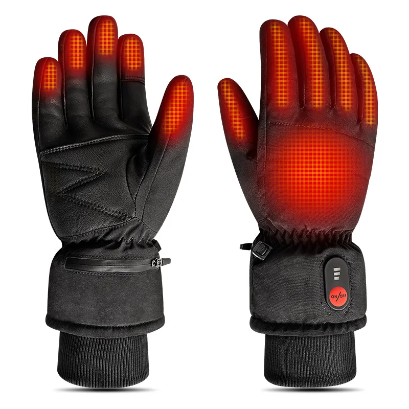 SNOW DEER Winter Women Electric Heated Leather Rechargeable Motorcycles Glove Thermal Gloves Man With Battery For Ski Hiking