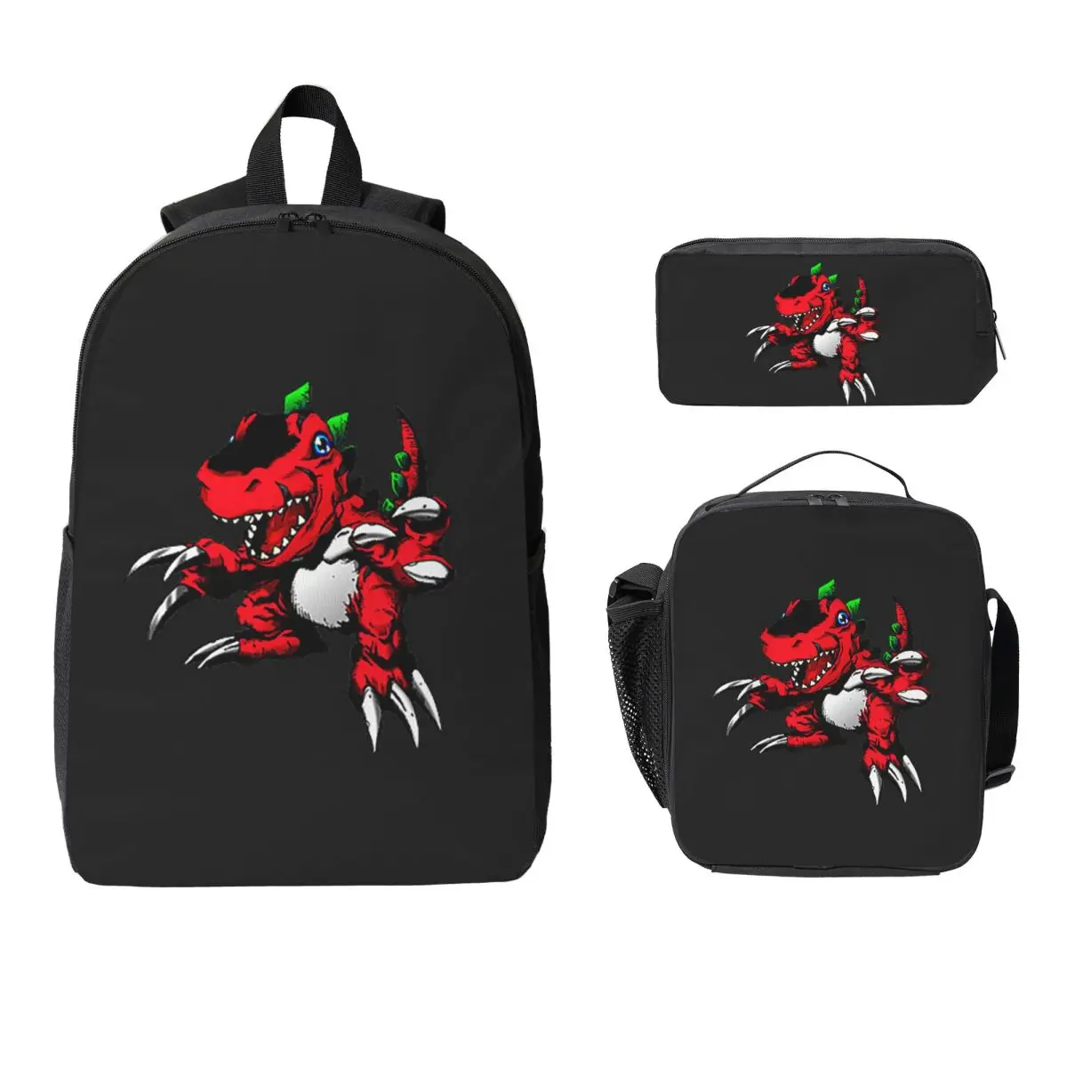 

Digimon Tyrannomon Backpack Student BookBag School Bag Laptop Shoulder Bags 3ps Insulated Lunch Bag Pencil Case