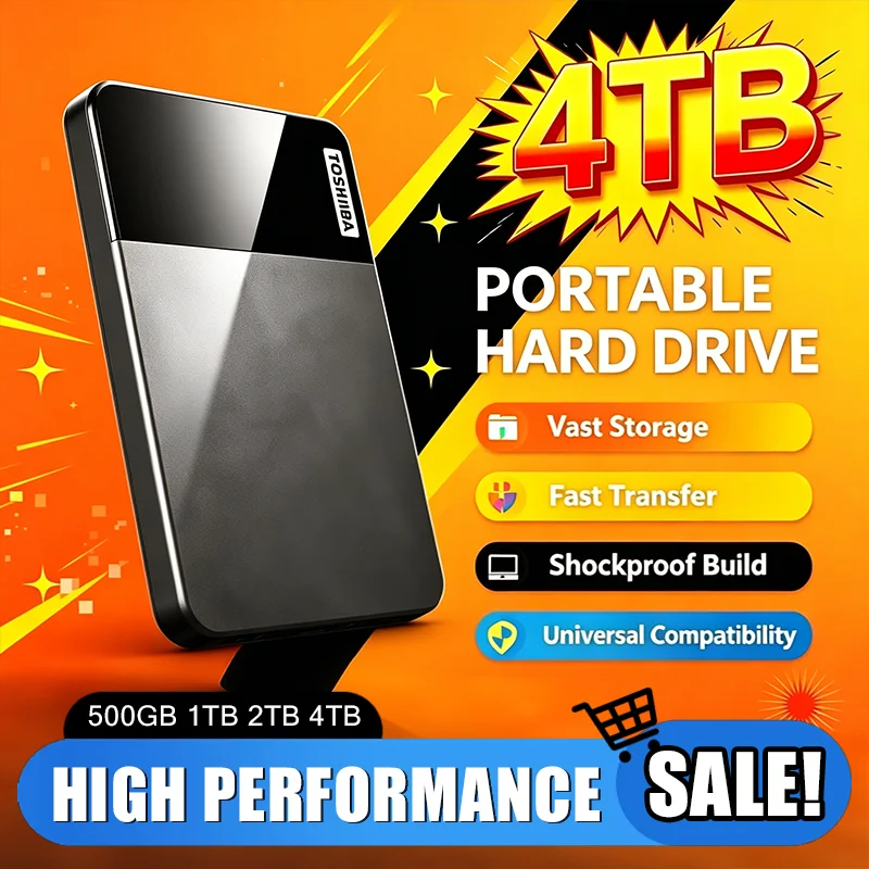 Portable Encrypted External Hard Drive High Capacity 500GB - 4TB USB 3.0 Office File Backup Hard Disk For PC, Mac, Laptop.