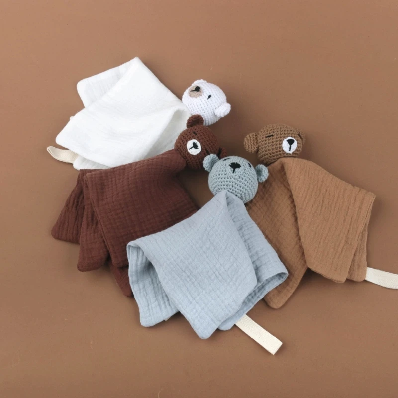 Serviette apaisante pour bébé, Animal, joli ours tricoté, poupée couchage pour nouveau-nés, serviette douce réconfortante