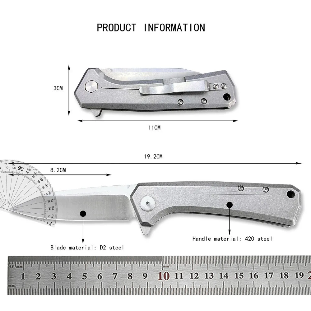 0808 Rexford Flipper Folding Pocket Knife D2 Blade 420 Steel Handle Outdoor Tactical EDC Knives Camping Hunting Survival Tool