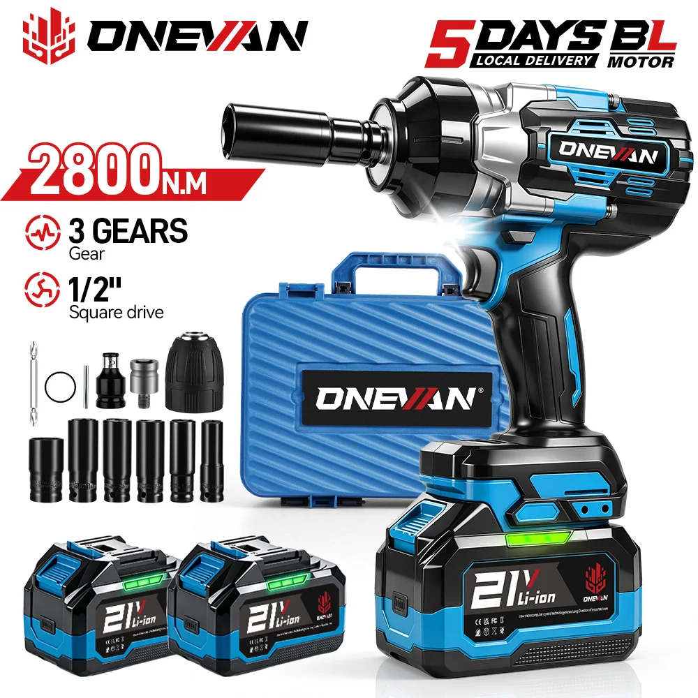ONEVAN 2800N.M Avvitatore elettrico brushless ad alta coppia, senza fili, da 1/2 pollice, trapano a percussione per batteria Makita 18V.