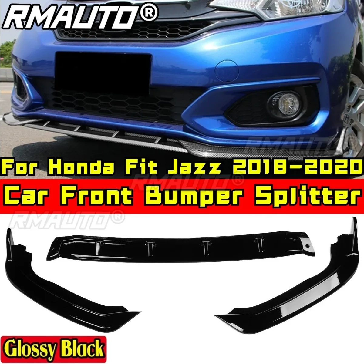 

Front Bumper Diffuser For Honda Fit Jazz 2018-2020 Exterior Part Glossy Black Sport Style Front Bumper Splitter Car Accessories
