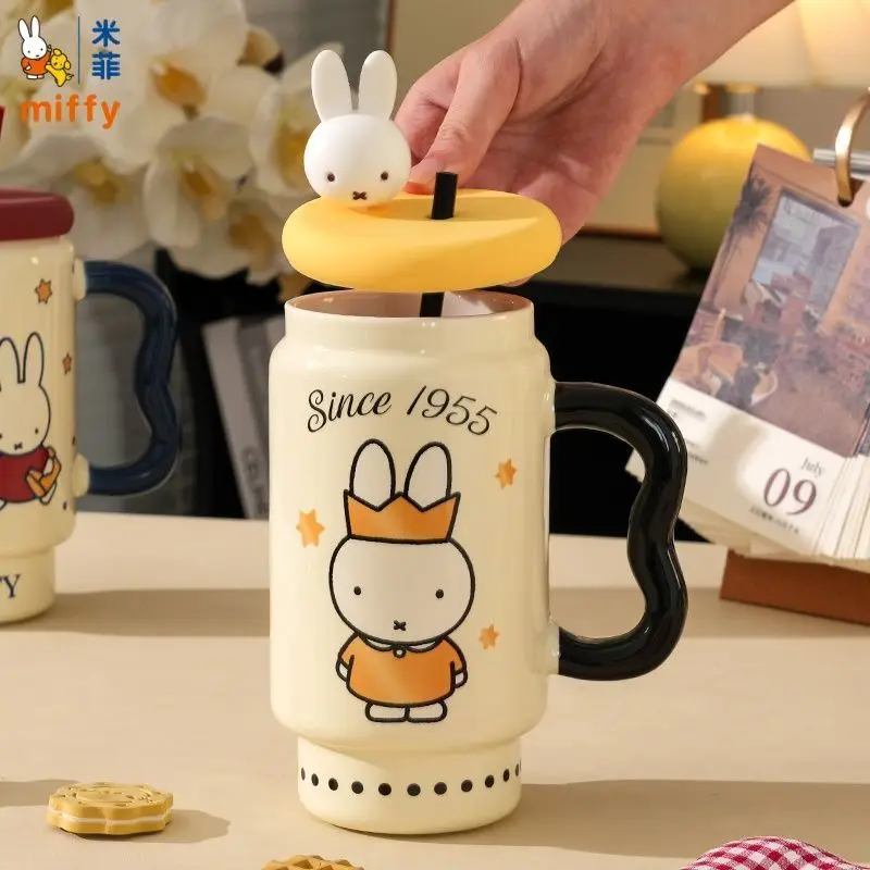 ميفي كوب سيراميك لطيف أنيمي الكرتون الإبداعية بسيطة سعة كبيرة القش Kawaii المحمولة فنجان القهوة هدية عيد