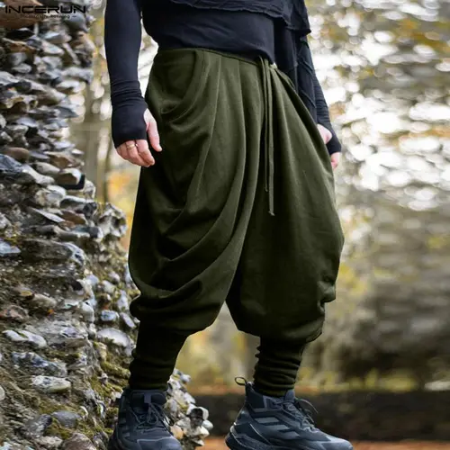 Imagen 2 del producto INCERUN, pantalones para hombre, pantalones para correr con cordón de Color sólido, pantalones bombachos informales para hombre, ropa de calle, pantalones sueltos de moda para tiempo libre, pantalones para hombre S-5XL