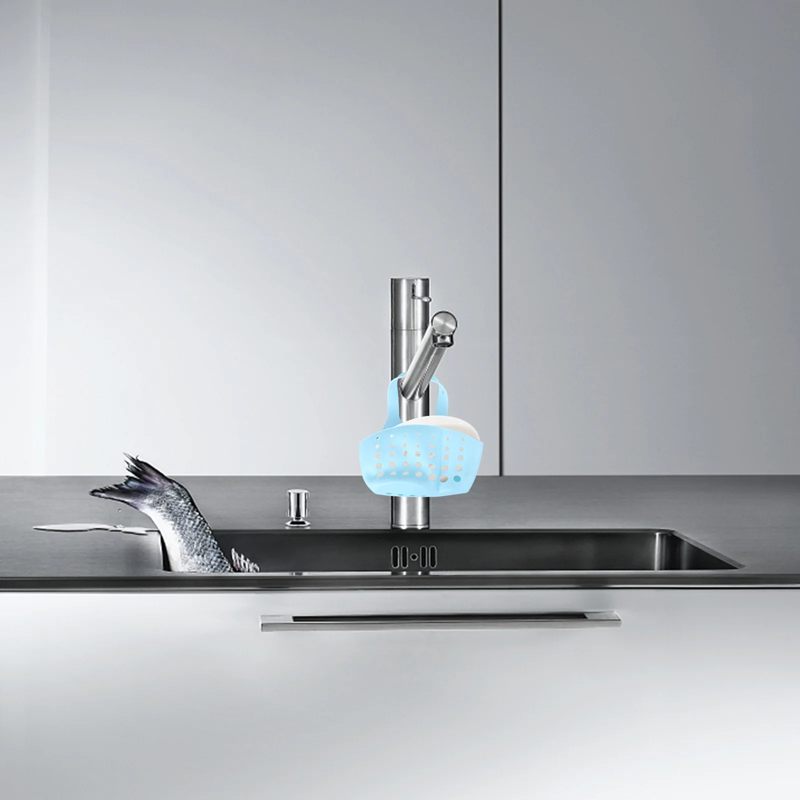 قابل للتعديل بالوعة المطبخ سلة معلقة تخزين سمكا الحقيبة المزدوجة البلاستيك استنزاف الإسفنج حامل المنظم رف سلة استنزاف الأزرق #5