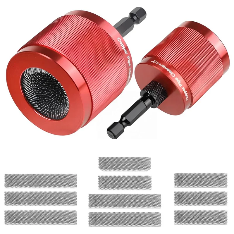 

Совместимый с дрелью набор для чистки медных труб 1/2 дюйма 3/4 дюйма с 10 лезвиями щетки - сантехнический инструмент для удаления ржавчины, пятен и краски