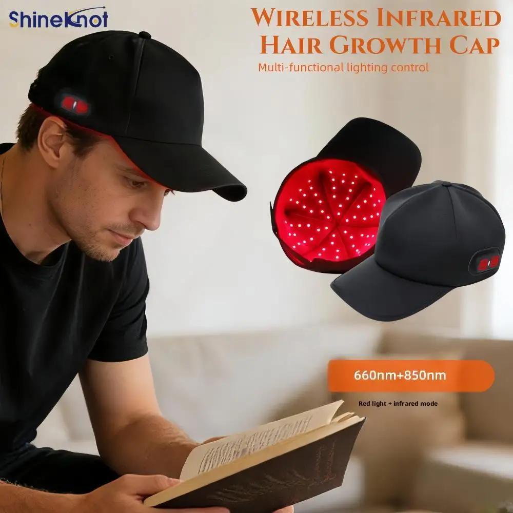 SHINEKNOT Cordless LED Red Light Hair Growth Cap 660nm850nm Rechargeable Infrared Hair Scalp Therapy Cap 3-Level Infrared Pulses