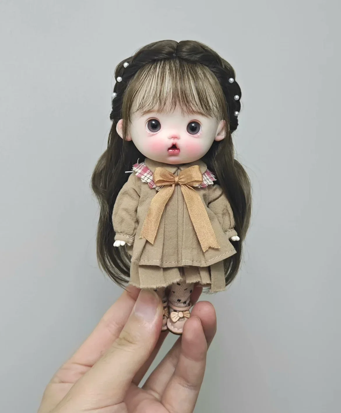 

Волосы для куклы OB11, парик с жесткой головкой, обхват головы 5-6 дюймов, 14,5 см, мохер для куклы BJD