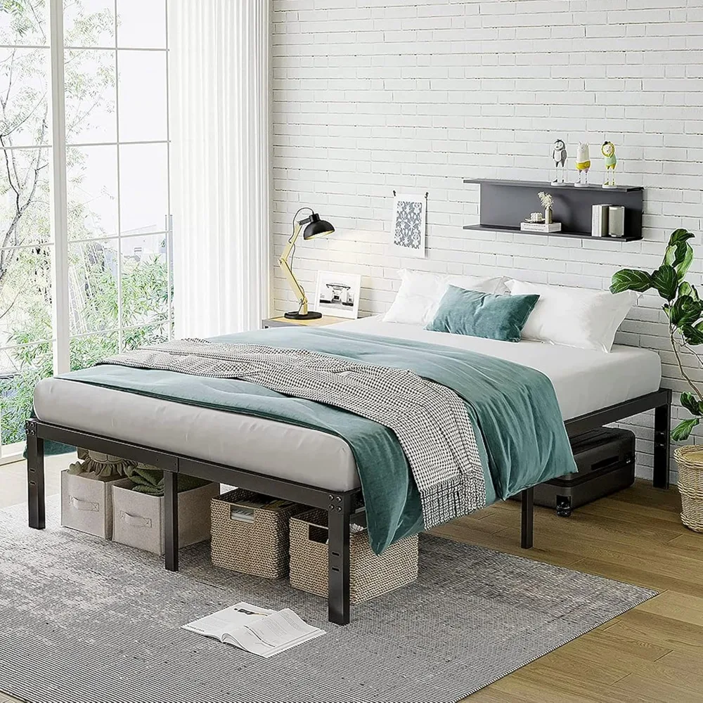 King Bed Frame 14 Inches Platform Bed Frame King Size Heavy Duty Support 4000lbs Metal Bed Frames Non-Slip Noise Free,Black King