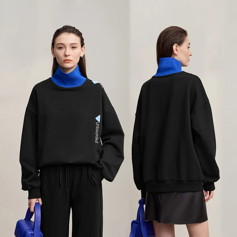 AMII Damskie Bluzy 2025 Zima Nowa Bluza z Golfem Długi Rękaw Damska Bluza Dzianinowa Haftowana Uniwersalna Bluzka Damska 12543177