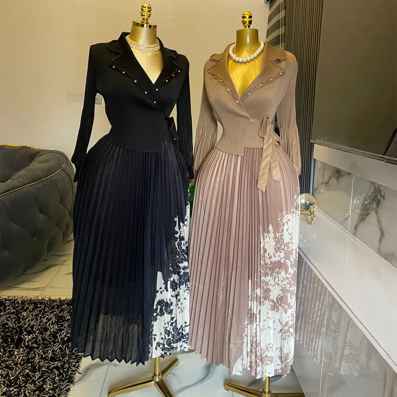 Large Size Women's Spring Miyake Pleated Shirt Pleated Skirt Two-piece Suit Fashionable and High-end  Foreign Trade Clothing