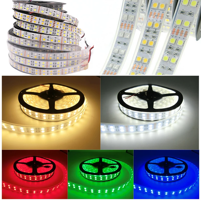 5M 600LEDs podwójny rząd elastyczna taśma LED na RGB SMD 5050 lampa DC 12V IP67 wodoodporna biała FPCB wyróżnij biały ciepły kolor światła Bar