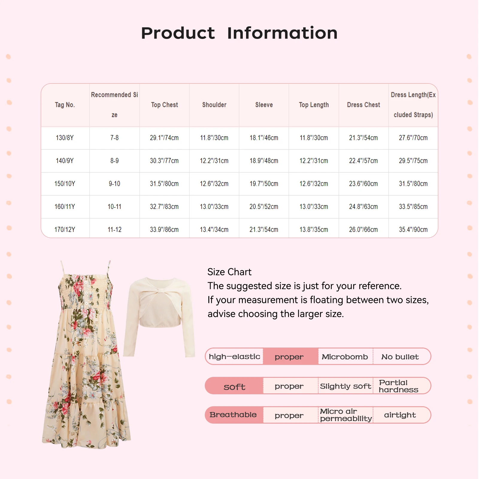 Kids Girls Dress 2-Piece Casual Outfit Adjustable Spaghetti Straps Floral Print Cami Smocked Dress+Knot Front Bolero Shrug Top