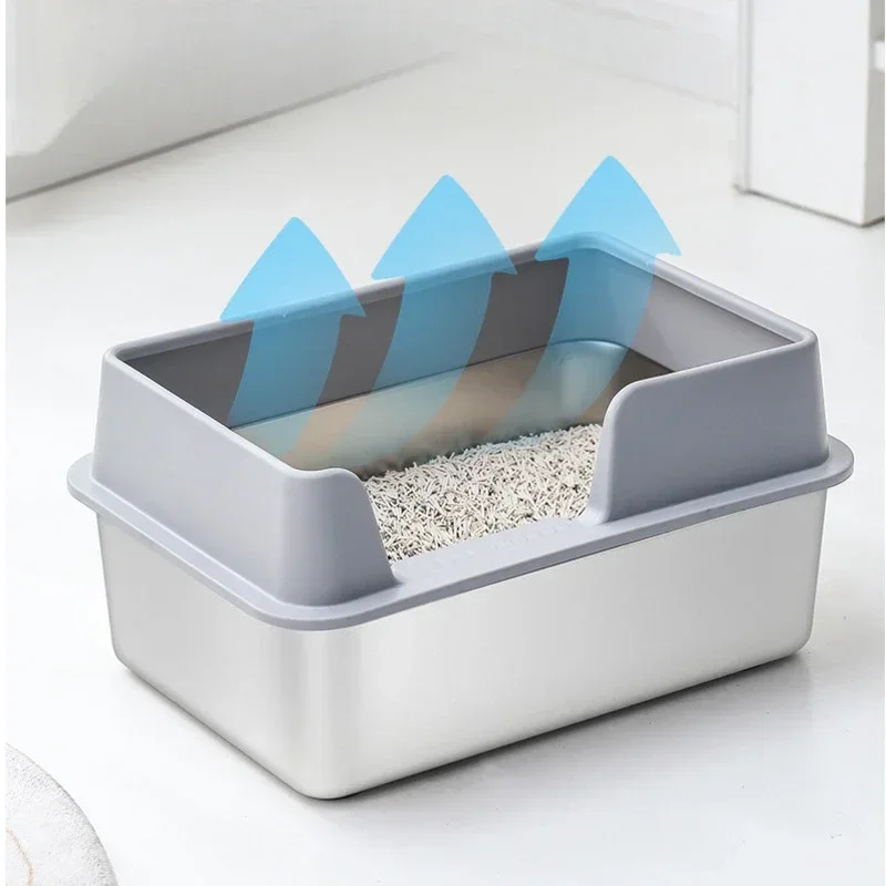 Imagem -05 - Grande Sandbox Semi Fechado para Gatos Bandeja de Areia para Gatos Aumentar Cerca Prova de Odor e Respingos Aço Inoxidável