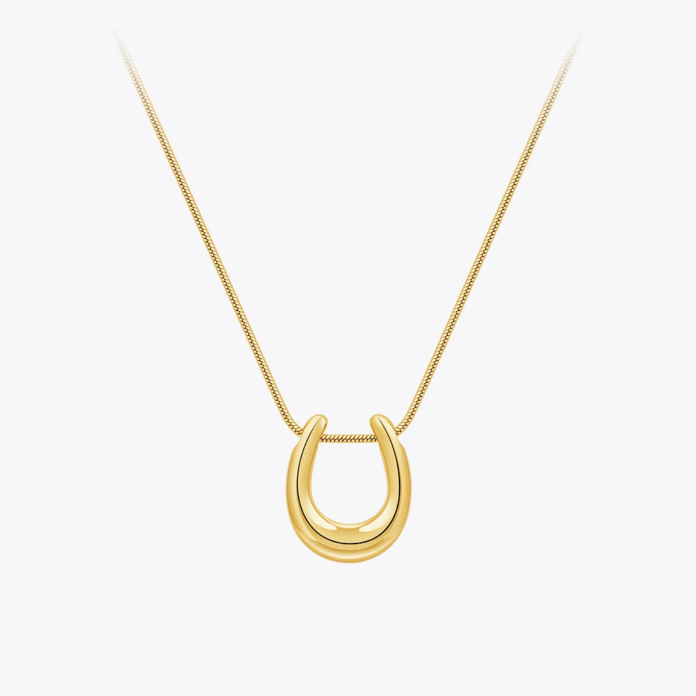 ENFASHION U Shape Snake Chain Pendant Necklace For Women's Para Mujer Stainless Steel 18k Gold Plated Classy Jewelry Gift 243447