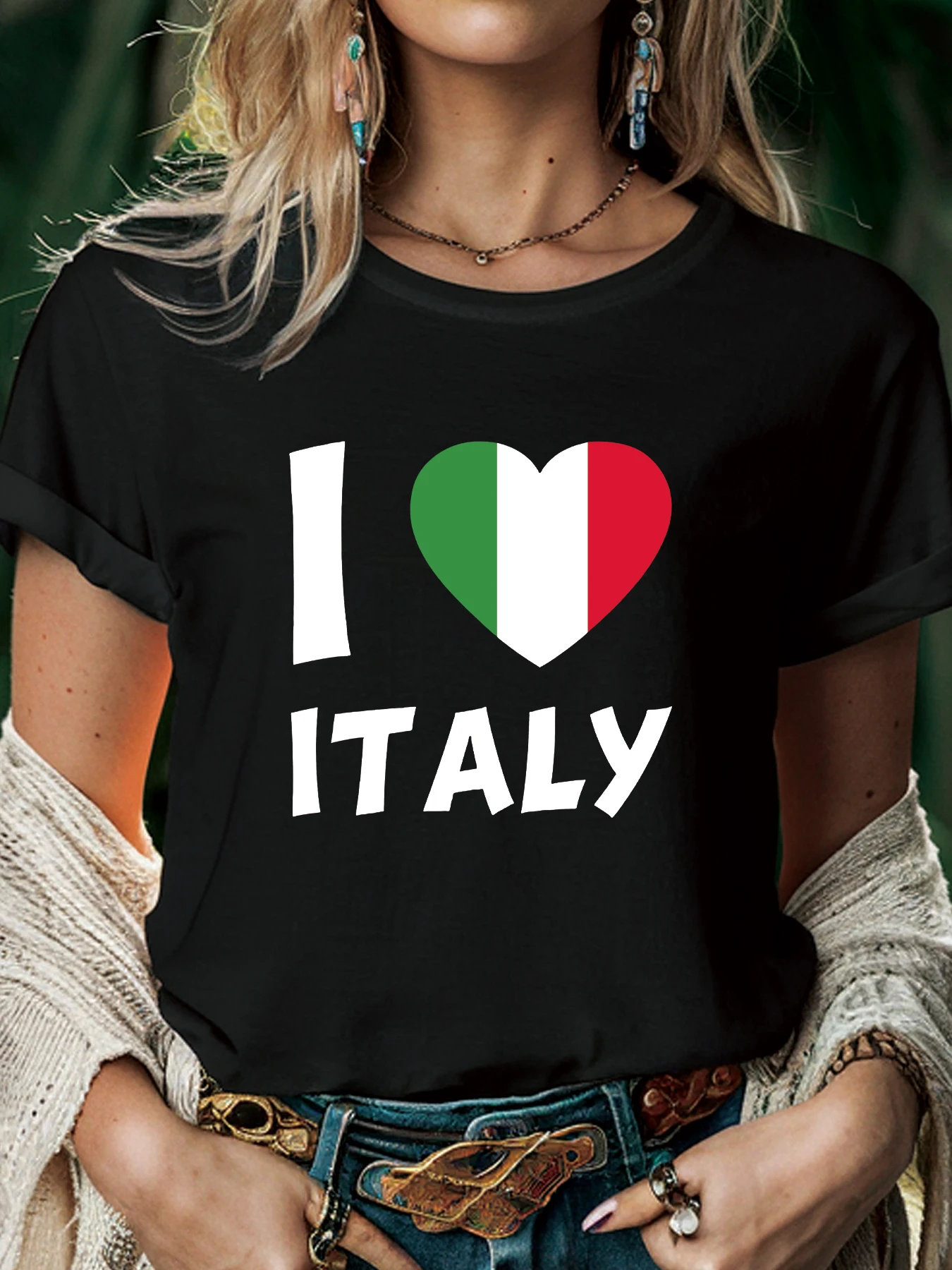 2024 European Cup Creative Design I Love Italy Graphic T-shirt Women Summer Fashion Harajuku Casual Round neck short sleeved