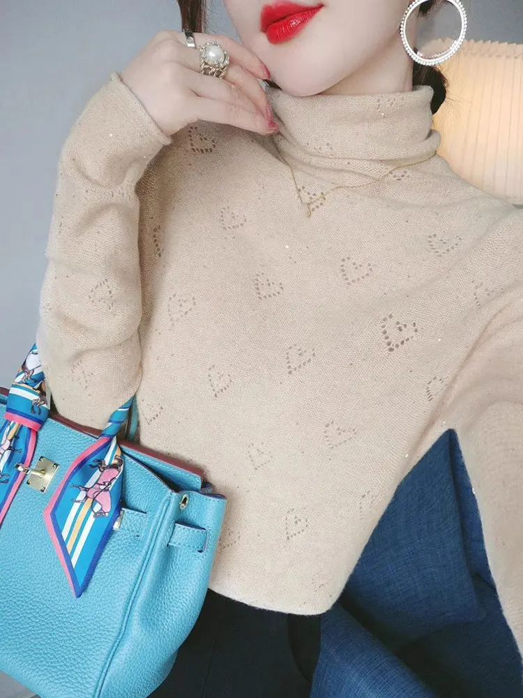 Colore puro Semplice Collo alto Lungo Sve Base lavorata a maglia irt Donna Confortevole Versatile Faionable Top Quali Coreano Sle