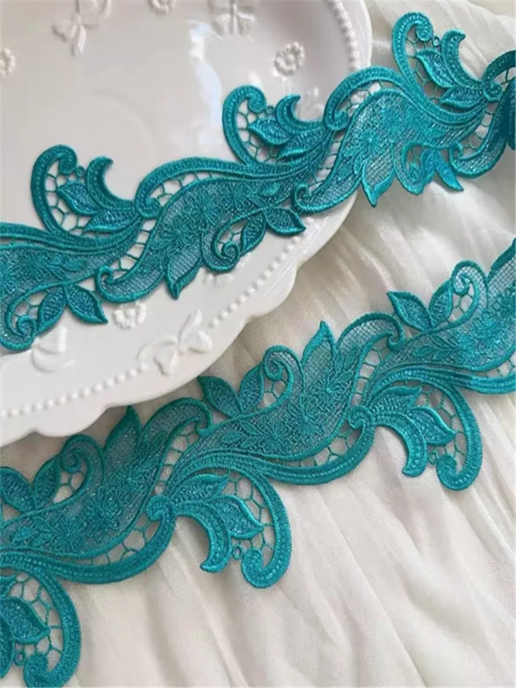 16Yards/lot 7cm Wide  Green Soft Shiny Flower Embroidery  Lace Trim For Garments And Wedding