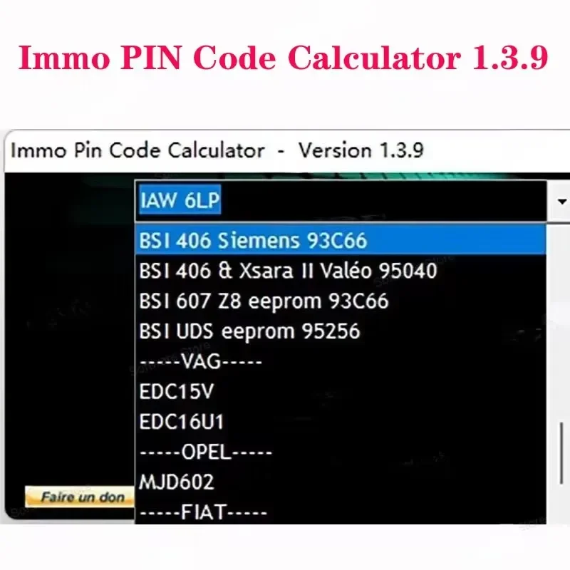 IMMO Pin Code Calculator V1.3.9 obd2 scanner software for EU models Unlocked PIN code on many PSA ecu can be decoded by dumping