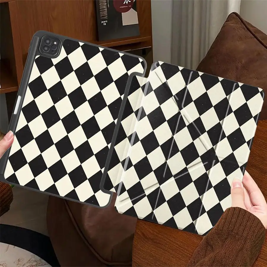 

Cute Color Checkered Pattern Holder Cover Tablet Case For iPad Mini 6 7 Pro 2025 Air 4 5 M3 M2 M4 11inch Pro 11th 10th 9th 8th