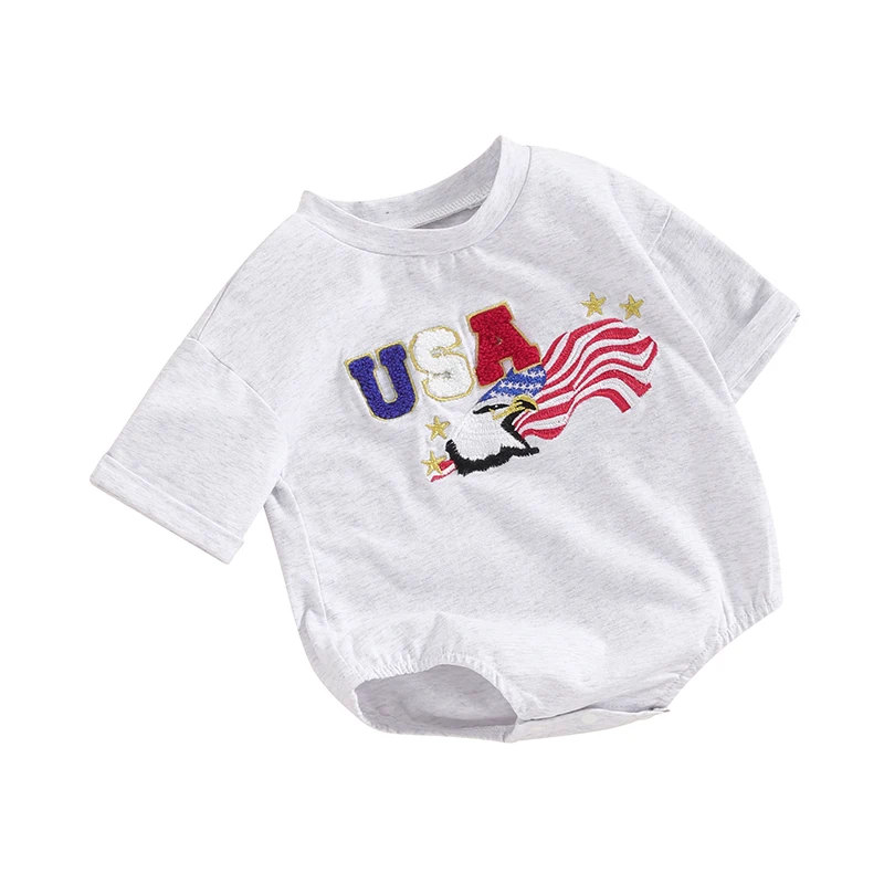 Baby Fourth Of July USA Romper Newborn Boy Girl 4th Of July Outfit Short Sleeve Bubble Romper Independence Day