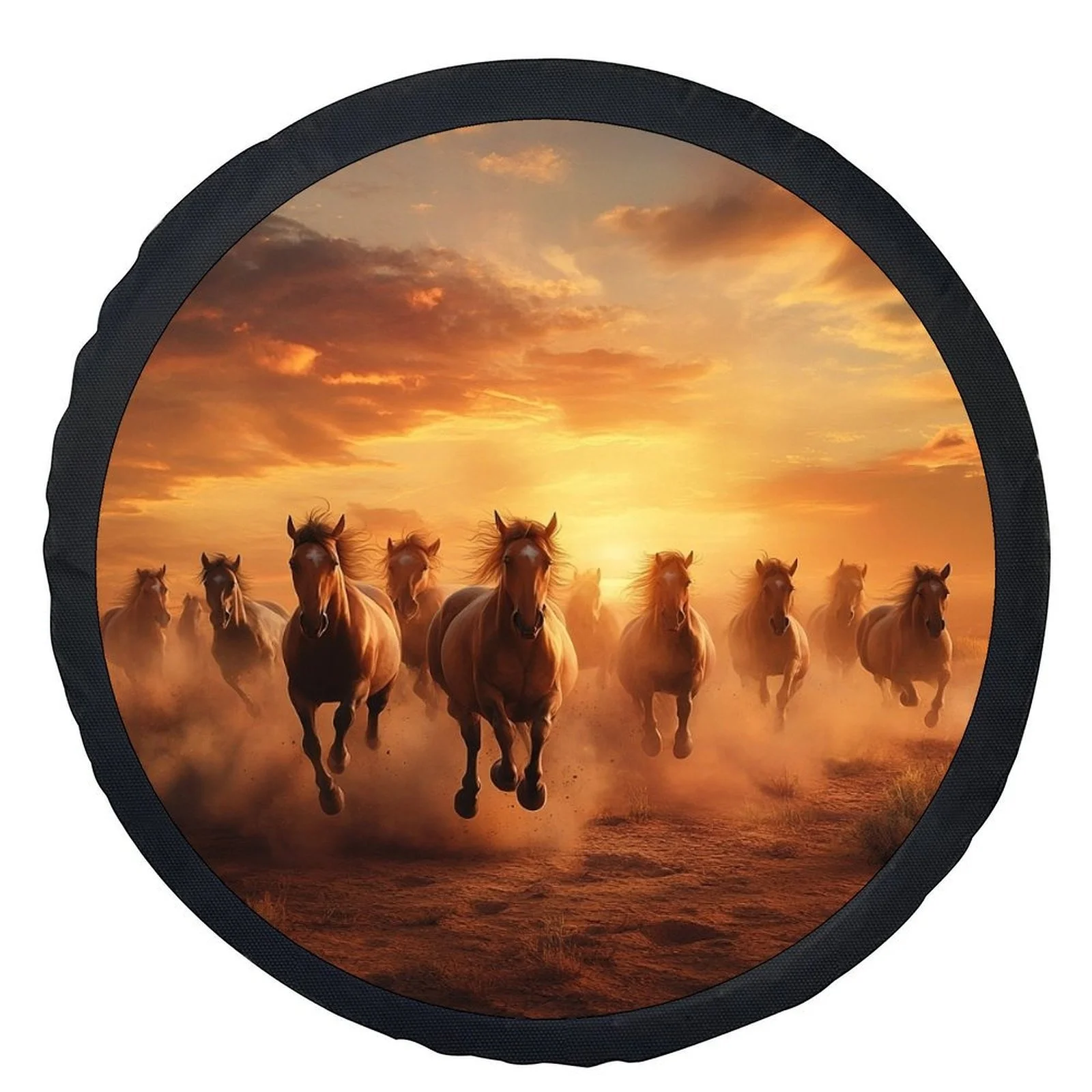 1pc Horses At Sunset Wheel Cover With Galloping Horse - Fit Car Tire, Wheel Cover Suitable For Most Cars, Wheel Protection & Aes