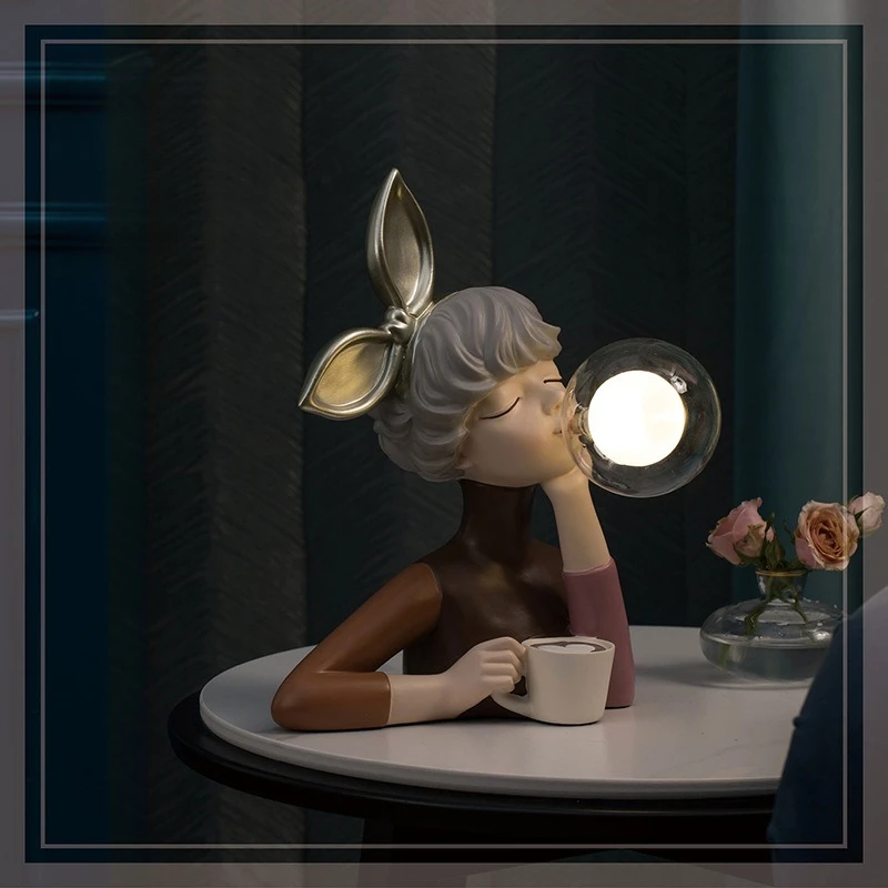 Cartoon Bubble Girl Nachtlicht Statue Skulptur Nordische Nachttischfiguren Heimdeko Atmosphärenlampe Kreatives Geschenk für Zimmer – Detail 1
