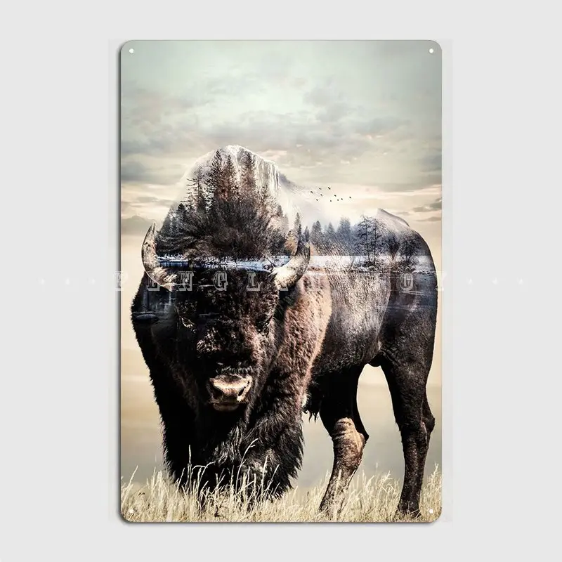 American Bison Poster Metal Plaque Wall Mural Printing Home Wall Decor Tin Sign Poster