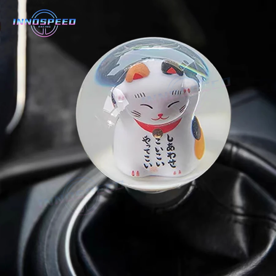 70mm Maneki Neko Fortune Lucky Cat Gear Shift Knob JDM Unievrsal Crystal Ball Transparent Gearbox Gear Shift Knob