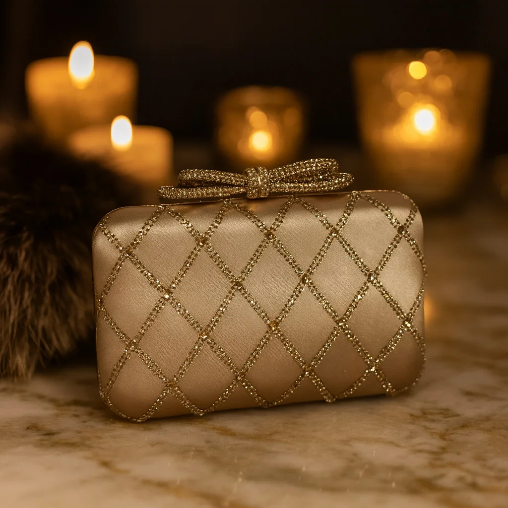

Elegant Silk Evening Bag Diamond-Quilted Portable Clutch Bag Women Glamorous Formal Bag Suitable for Wedding Prom