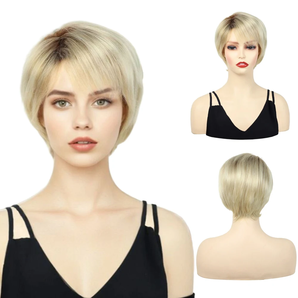 

The synthetic short straight white gold wig for women can showcase a unique personal charm and is suitable for both daily and ho