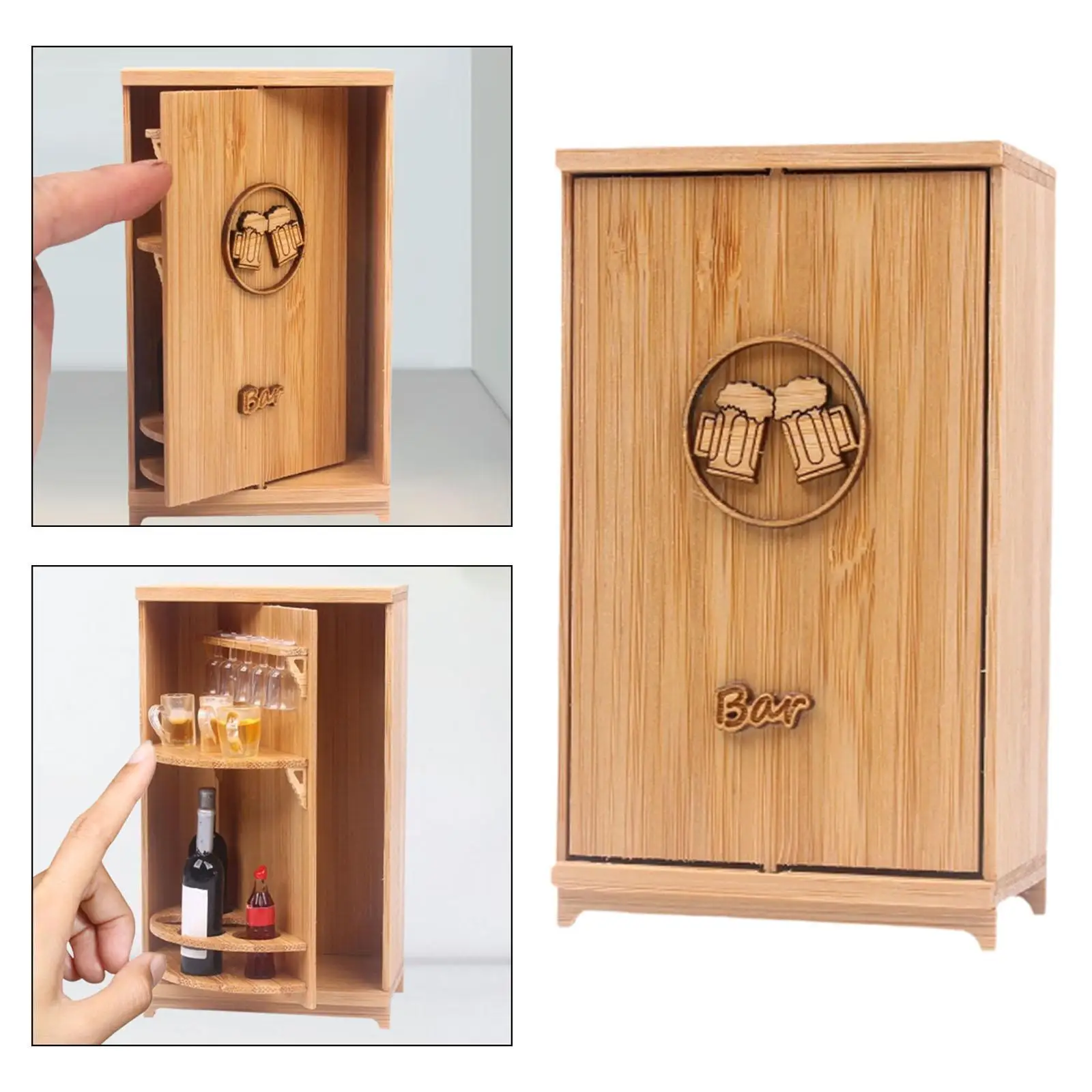 Conjunto de sala de vinho para casa de bonecas, adereço de acessórios para casa de bonecas de madeira, casa de bonecas em miniatura